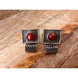 Vintage Carnelian Sterling Silver Wrap Chain Cufflinks 1.25” 20g
